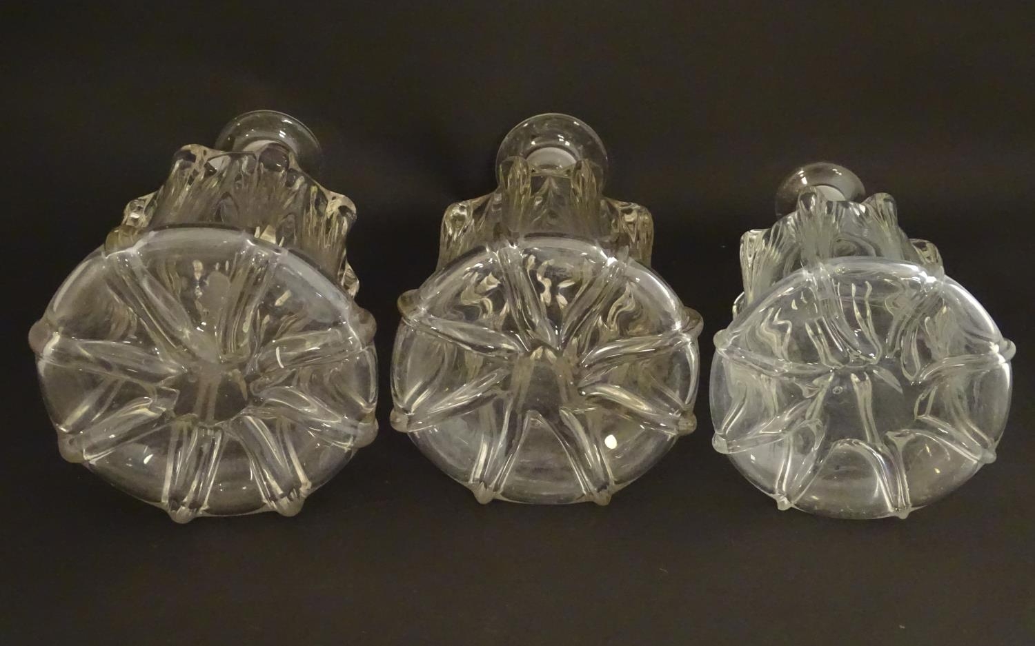 Three various glass decanters and stoppers. the largest 12 3/4" high overall (3) Please Note - we do - Image 2 of 8