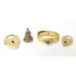 Four assorted items to include a gilt metal pendant fob seal, a 9ct gold bracelet clasp, a gold