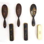 A quantity of assorted dressing table brushes to include examples with chinoiserie decoration.