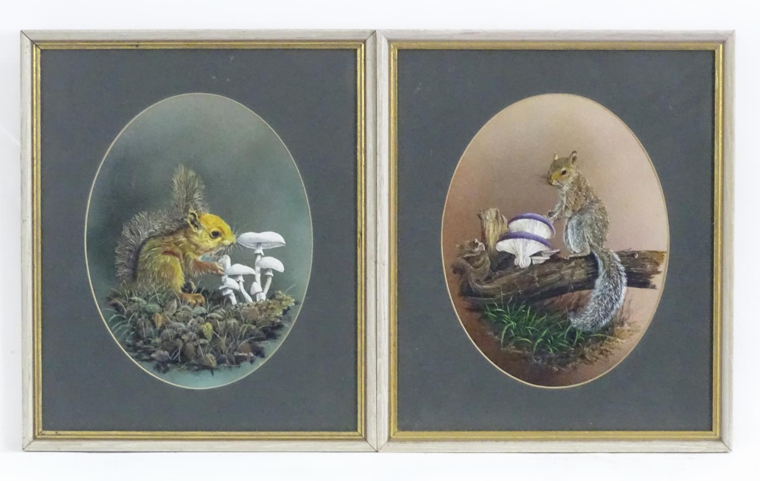Nicholas, 20th century, Watercolour and gouache, A pair of oval portraits depicting squirrels, one
