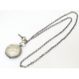 A Continental silver cased pocket / fob watch the movement marked W & Co, Swiss made. Together