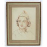 Early 20th century, Pencil and crayon on paper, A portrait of a woman wearing a pointed hat,