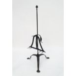 An 18th/19thC fireside ' lark spit ' meat roasting stand, of hand forged wrought iron