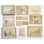 A quantity of Victorian sepia photographs depicting houses, interior scenes and landscapes, possibly