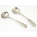 Two silver salt spoons, one hallmarked London 1805, maker Alice & George Burrows, the other