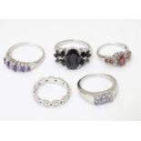 5 various silver rings set with assorted stones etc (5) Please Note - we do not make reference to