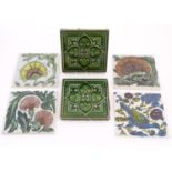 Six ceramic tiles, to include floral and foliate examples by Kenneth Clark Ceramics, and two