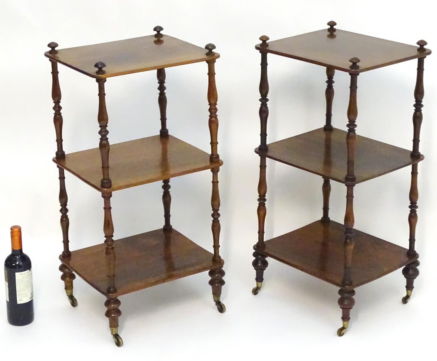 A pair of regency rosewood whatnots with turned finials to the tops and three tiers united by turned - Image 15 of 15