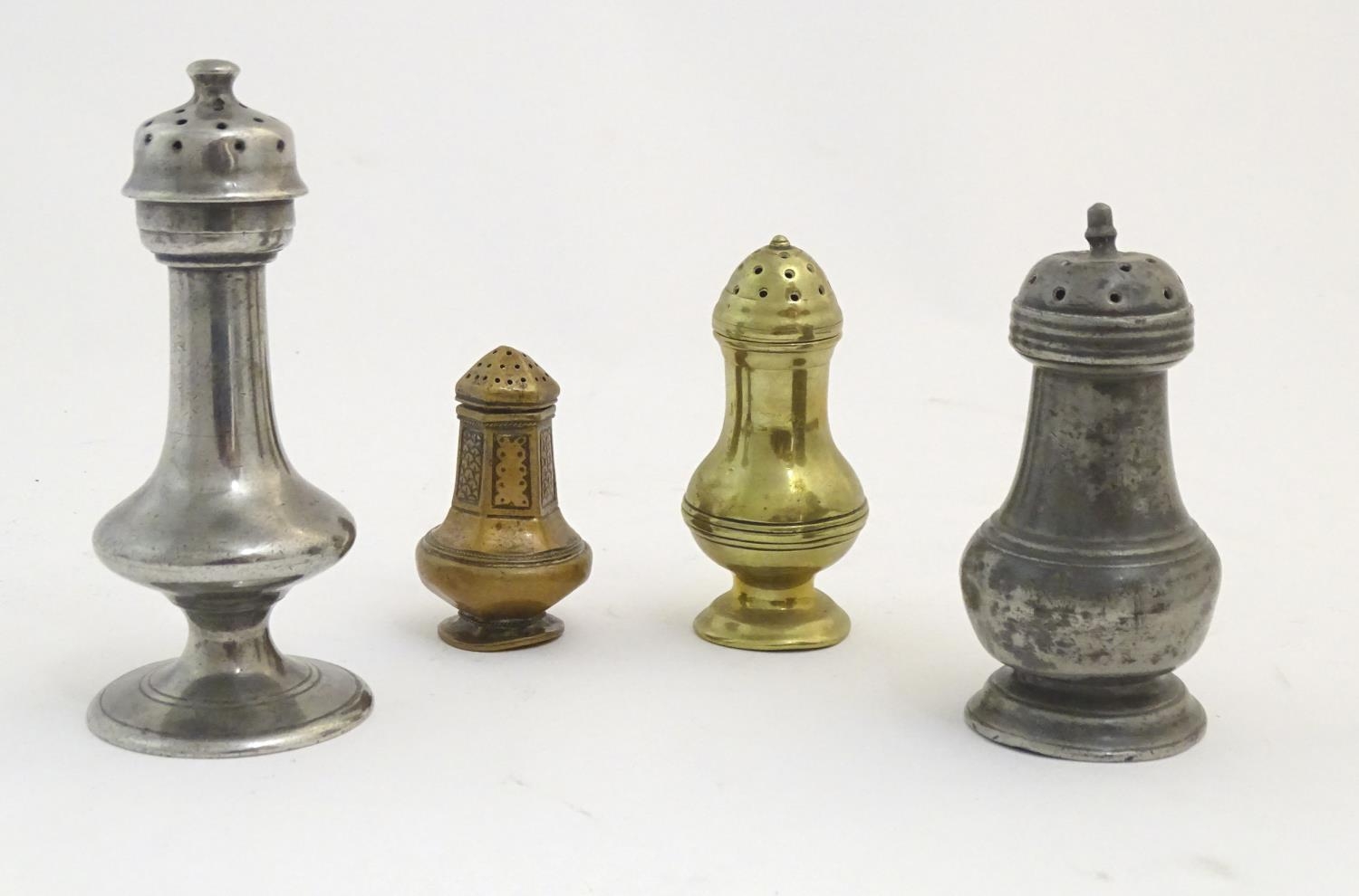 Four assorted 18thC casters to include brass and pewter examples etc. The largest approx 5 1/4" high - Image 8 of 12