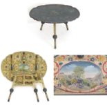 A 19thC Dutch folding table, having painted decoration and a depiction of the Parable of the Good