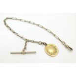 A silver plate Albert watch chain with a 10K gold fob, engraved Wesley College Poetry Contest 1911 -