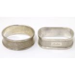 Two silver napkin rings with engine turned decoration, one hallmarked Birimingham 1956, maker B &