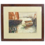 E. C. Kendall, 20th century, Watercolour, A harbour scene with sailing boats, rowing boats, etc. and
