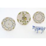 Three Italian faience style saucers with floral and foliate detail. Marked Firenze, Italy under with