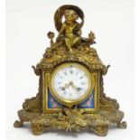 Vincenti & Cie - 19thC French figural brass ormolu mantel clock with hand painted serve style