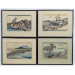 After Hiroshige, Japanese School, Four woodblock Tokaido prints, Yahagi Bridge at Okazaki, Quatrieme
