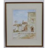 Josephine Standen, 20th century, Watercolour, Spanish Square, A town scene in North Spain with