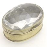 A late 19thC rock crystal snuff / pill box. Approx. 1 1/4" x 1 7/8" x 1 1/2" Please Note - we do not