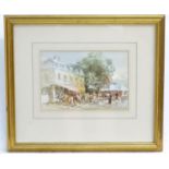 Roland Batchelor, 20th century, Watercolour, Pierrefonds, A bustling French street scene with cafes,