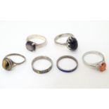 Six various silver and white metal rings, set with various stone / enamel detail, etc. (6) Please