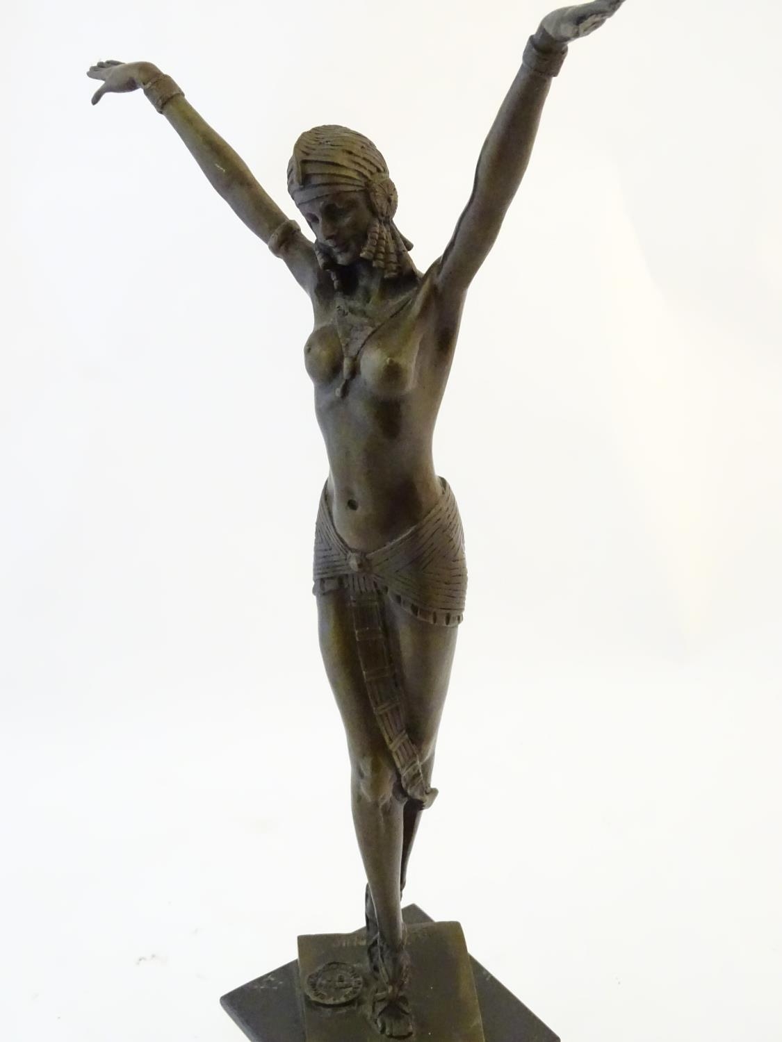 A 20thC French Art Deco style cast bronze model of a dancing exotic / Egyptian lady, after D.H. - Image 5 of 8