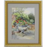 Maud 'Tod' Waddell, Early 20th century, Watercolour, A garden urn with roses and flowers. Signed