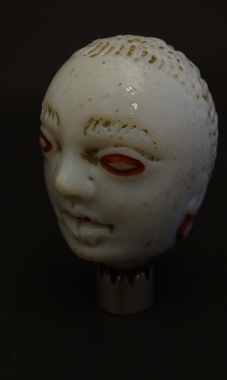 A rare 18th / 19thC Opaline glass scent / perfume flask, the bottle formed as the head of a human - Image 12 of 14