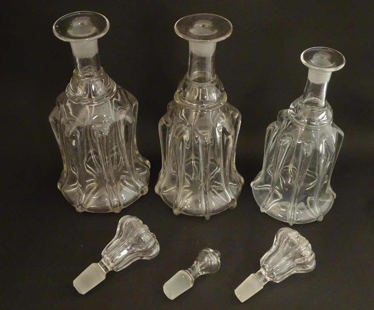 Three various glass decanters and stoppers. the largest 12 3/4" high overall (3) Please Note - we do - Image 4 of 8