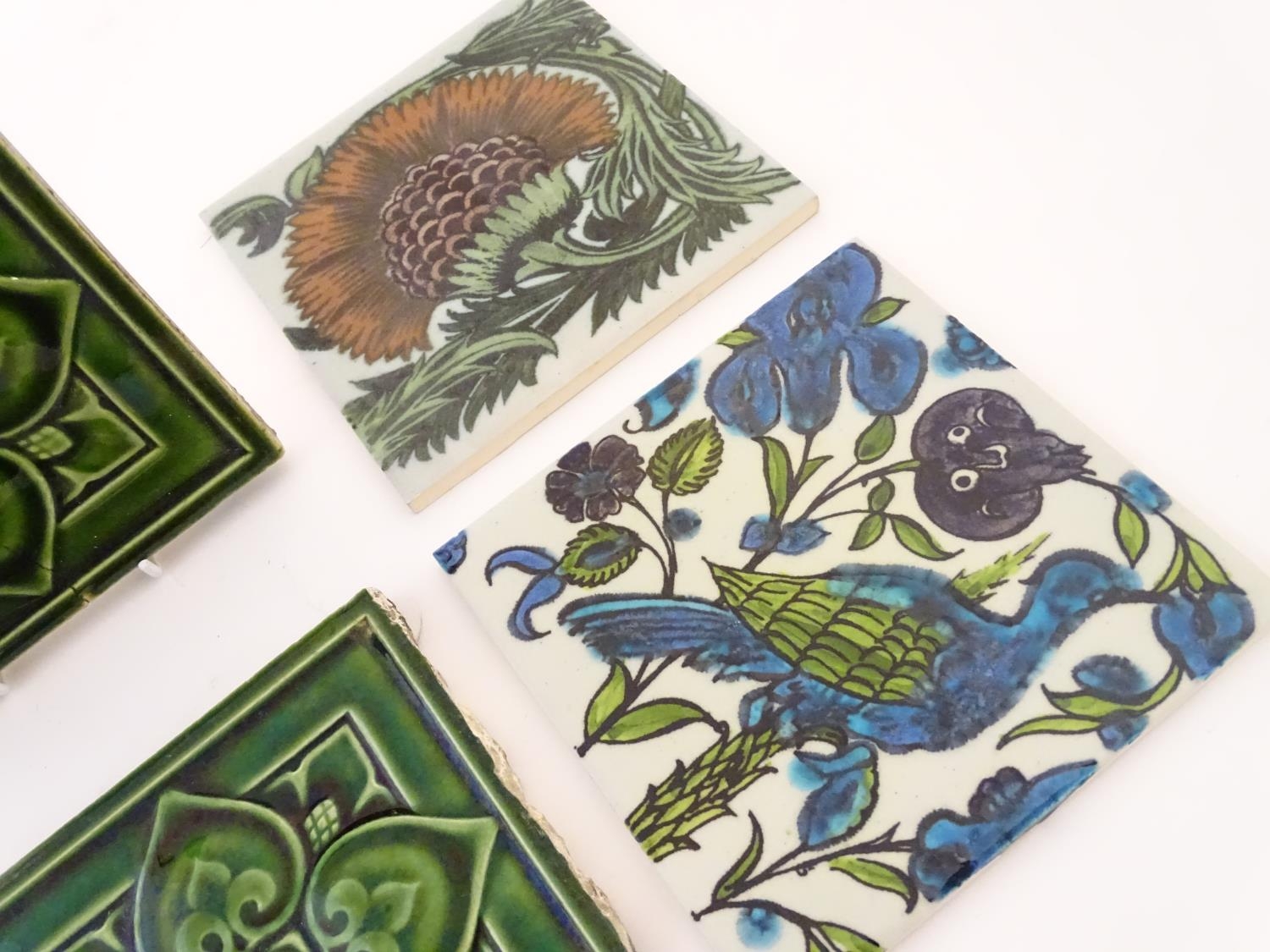 Six ceramic tiles, to include floral and foliate examples by Kenneth Clark Ceramics, and two - Image 5 of 15