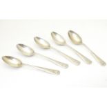 A set of five teaspoons, hallmarked Sheffield 1930 / 1931 / 1932, maker Thomas Bradbury & Sons