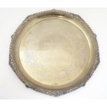 A silver salver hallmarked Sheffield 1908 maker Mappin & Webb Ltd. 10 3/4" diameter Please Note - we