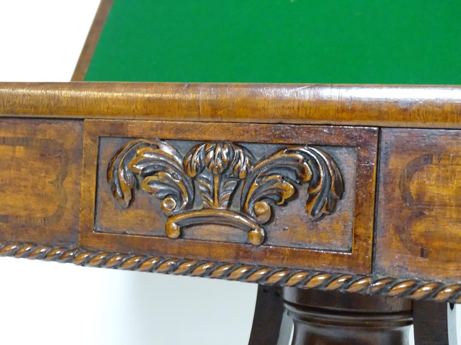 An early / mid 19thc Scottish platform card table with a mahogany and rosewood crossbanded top, - Image 8 of 10