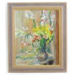 Ena Russell, 20th century, Oil on board, A still life study with lilies and gladioli. Signed lower