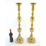 A pair of 20thC large brass ace of diamonds candlesticks. Approx. 31" high (2) Please Note - we do
