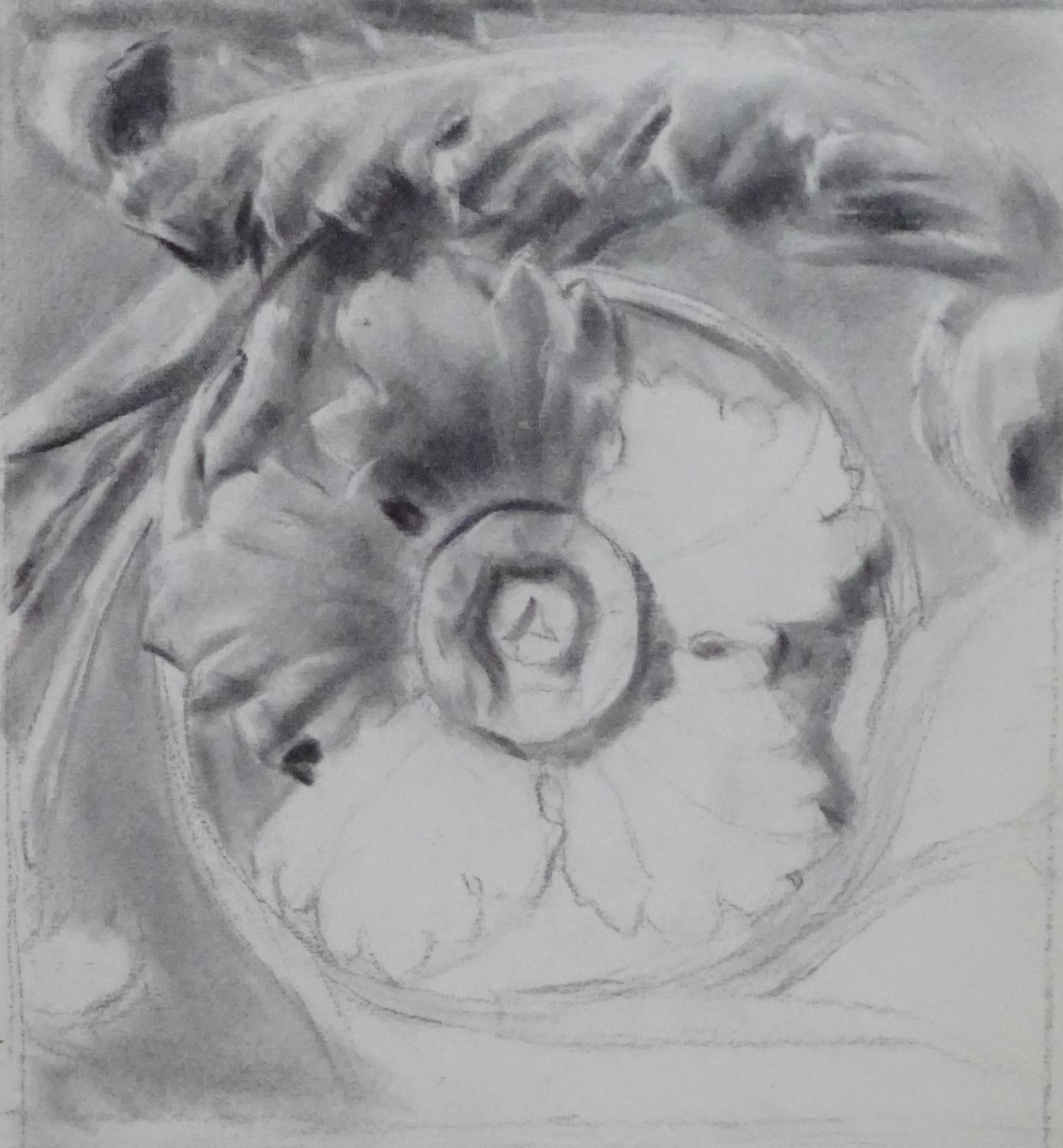 Nora Hooton, 19th century, Charcoal on paper, A study of an architectural rosette. Signed and - Image 5 of 8