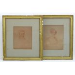 19th century, English School, Sanguine prints, Two portraits, A lady and a gentleman. Approx. 9" x