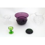 Assorted glass items, comprising an early 20thC Amethyst glass bowl with flared rim, a two-sectional