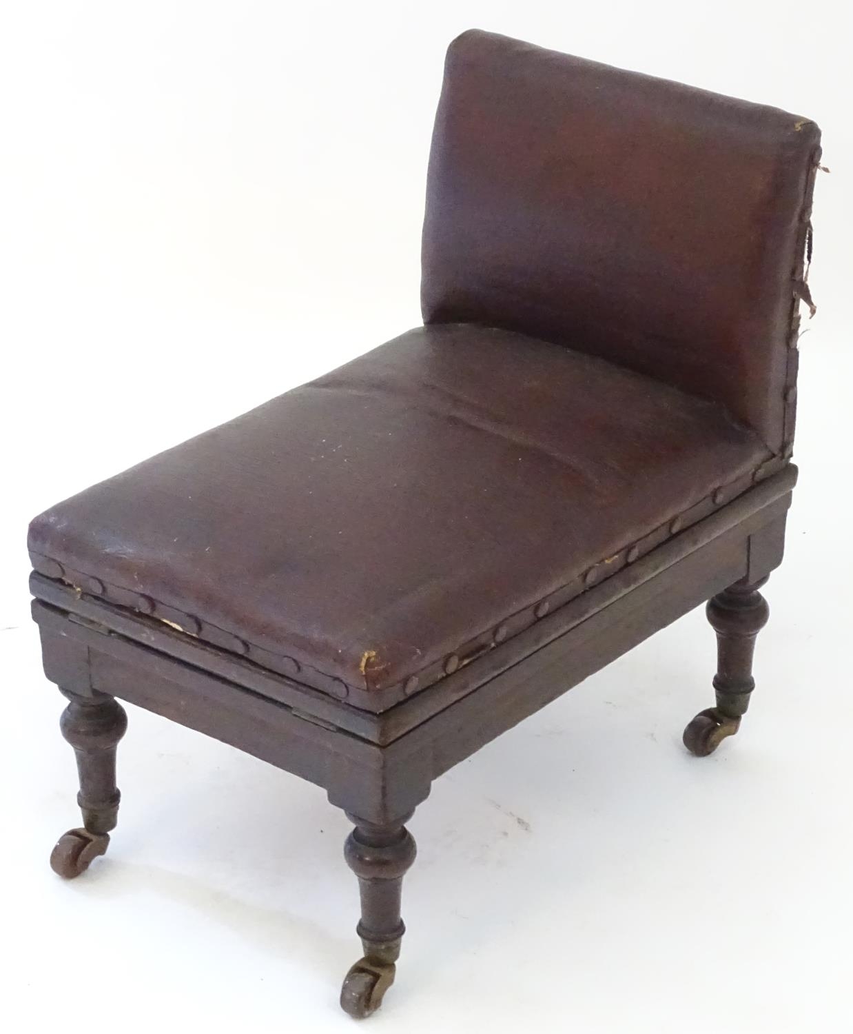 A late 19thC mahogany adjustable gout stool with leather upholstery and studded detailing, - Image 10 of 12