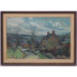 Peter Lockwood, 20th century, Oil on canvas board, A village street scene with houses. Signed and