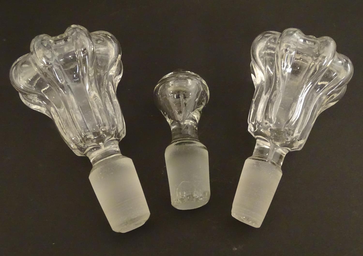 Three various glass decanters and stoppers. the largest 12 3/4" high overall (3) Please Note - we do - Image 8 of 8