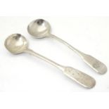 Two 19thC silver Fiddle Pattern salt spoons, one George III maker W.W, the other hallmarked