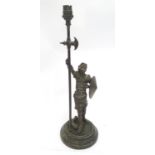 A Victorian cast figural table lamp, formed as Don Quixote, stamped to the reverse, the base with
