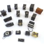 A quantity of early to mid 20thC Kodak film cameras, comprising Brownie Model E, Brownie Model C (