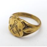 Masonic Interest : A gold plated signet ring with Masonic symbol to top. Ring size approx. N