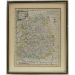 Map: An 18thC hand coloured engraved map of Shropshire after Thomas Kitchin (1718?1784). Approx. 9
