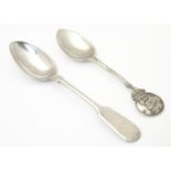 A silver Fiddle pattern teaspoon, hallmarked Sheffield 1901, maker John Round. Together with a