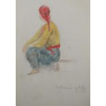 19th century, Continental School, Pencil and watercolour, A portrait of a seated Greek / Turkish
