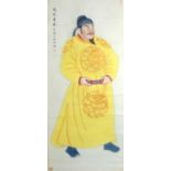 A large Chinese watercolour scroll depicting a standing portrait of the Emperor Taizong Tang,