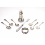 Assorted items comprising 3 Geo III silver teaspoons hallmarked London 1810, 3 teaspoons