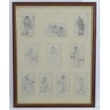 Graf Ressiquise, 20th century, Pencil on paper, Ten cartoons / caricatures framed as one,